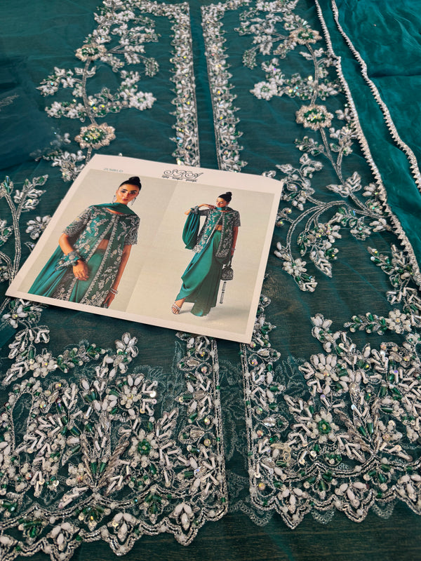 Sara Rohail ashgar green chiffon bridal collection