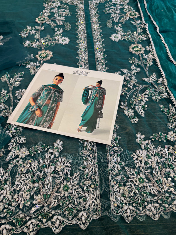 Sara Rohail ashgar green chiffon bridal collection