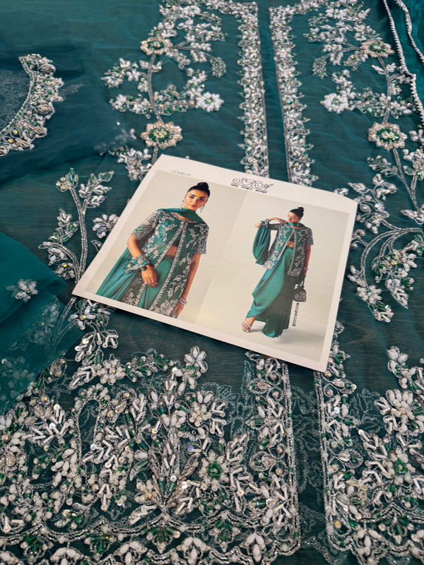 Sara Rohail ashgar green chiffon bridal collection