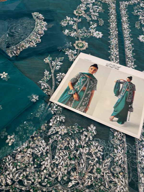 Sara Rohail ashgar green chiffon bridal collection