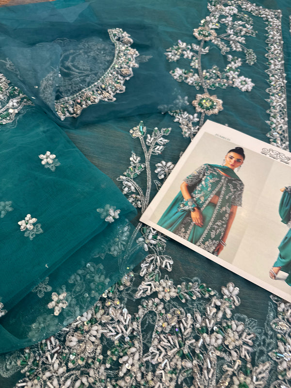 Sara Rohail ashgar green chiffon bridal collection