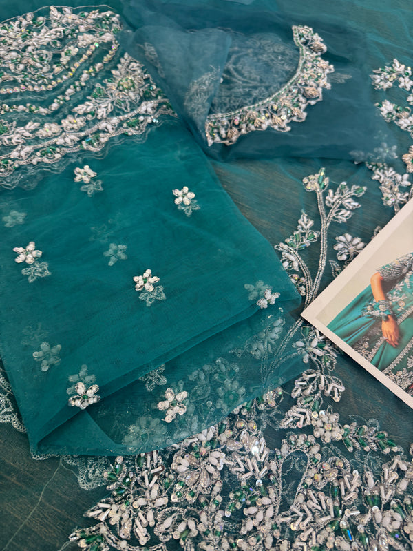 Sara Rohail ashgar green chiffon bridal collection