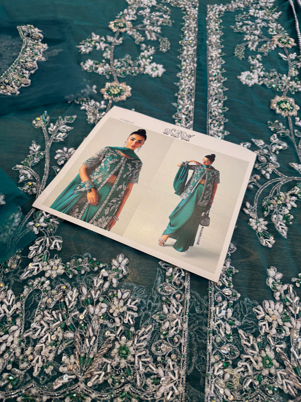 Sara Rohail ashgar green chiffon bridal collection