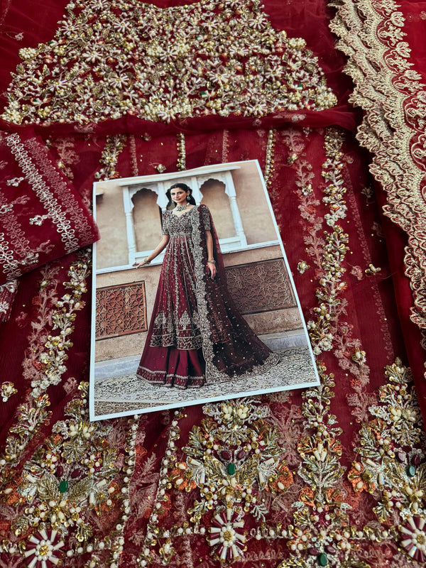 Faiza Saqlain red bridal chiffon collection