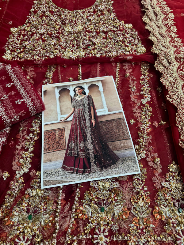 Faiza Saqlain red bridal chiffon collection