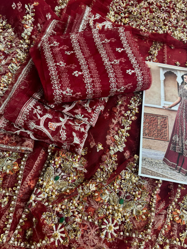 Faiza Saqlain red bridal chiffon collection