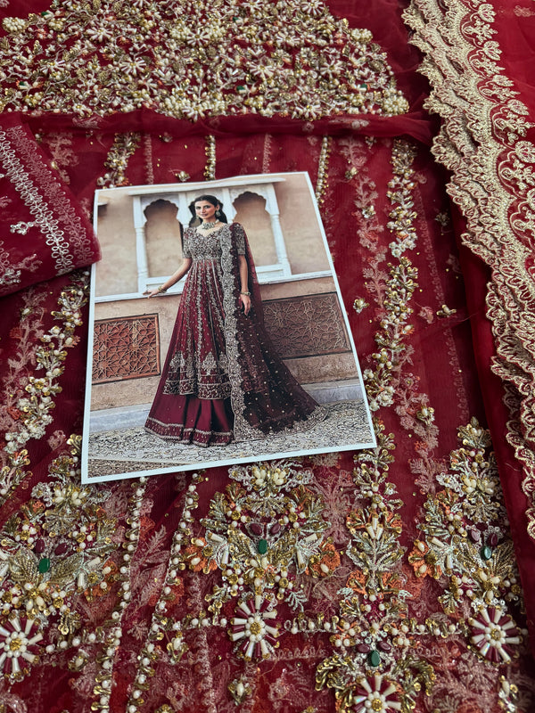 Faiza Saqlain red bridal chiffon collection