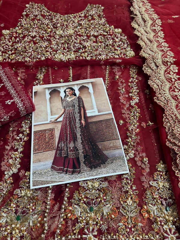 Faiza Saqlain red bridal chiffon collection