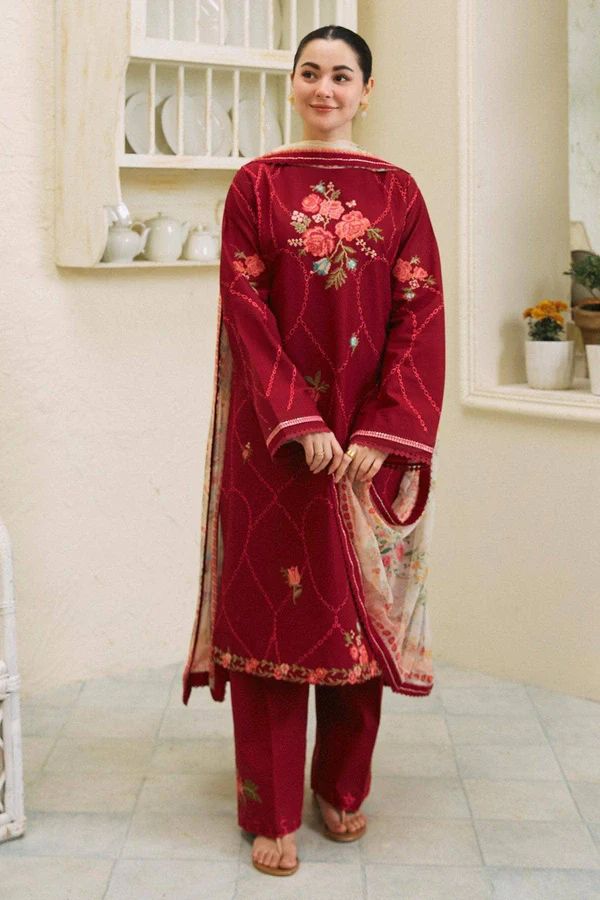 Coco by Zara Shahjahan meroon red lawn
