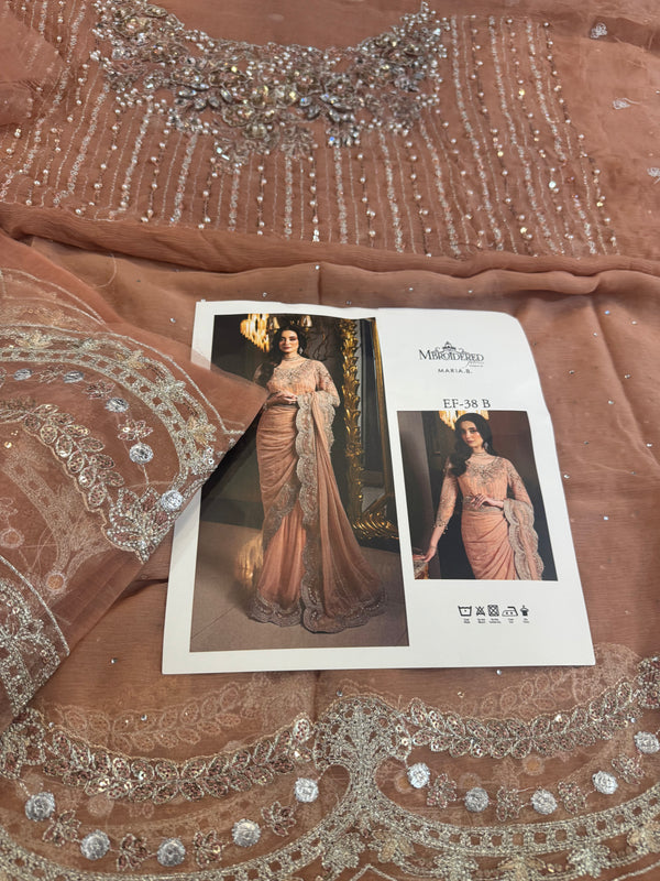 Maria B pink peach saree bridal chiffon