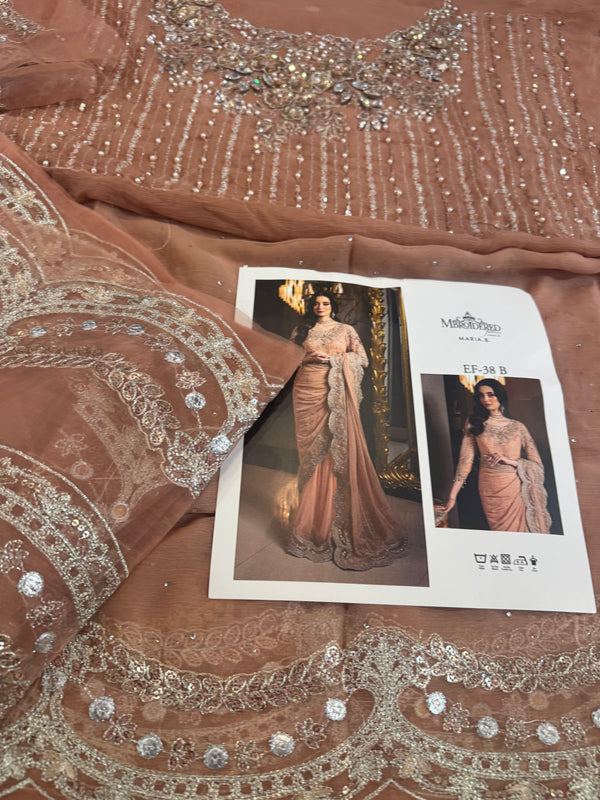 Maria B pink peach saree bridal chiffon