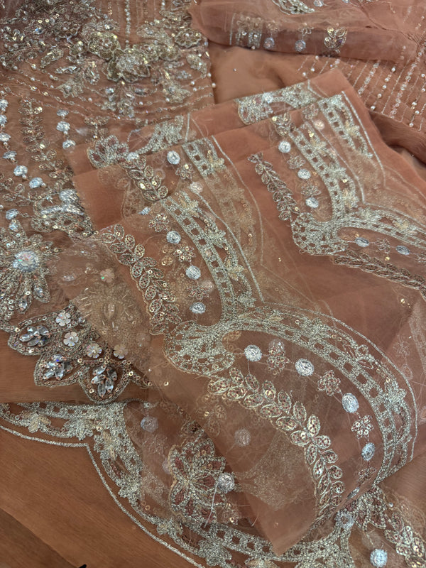 Maria B pink peach saree bridal chiffon