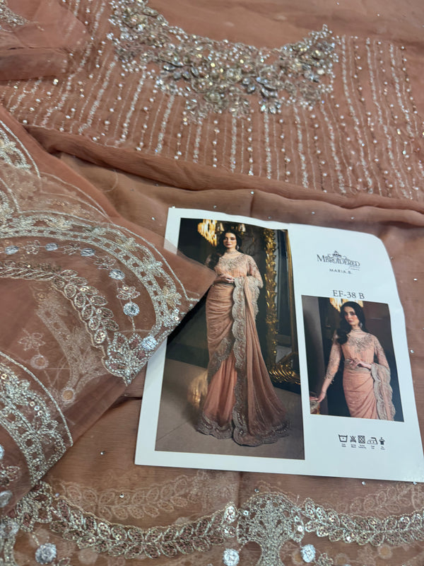 Maria B pink peach saree bridal chiffon