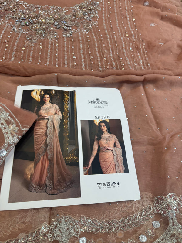 Maria B pink peach saree bridal chiffon