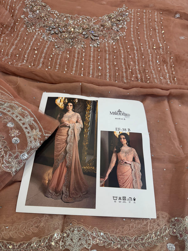 Maria B pink peach saree bridal chiffon