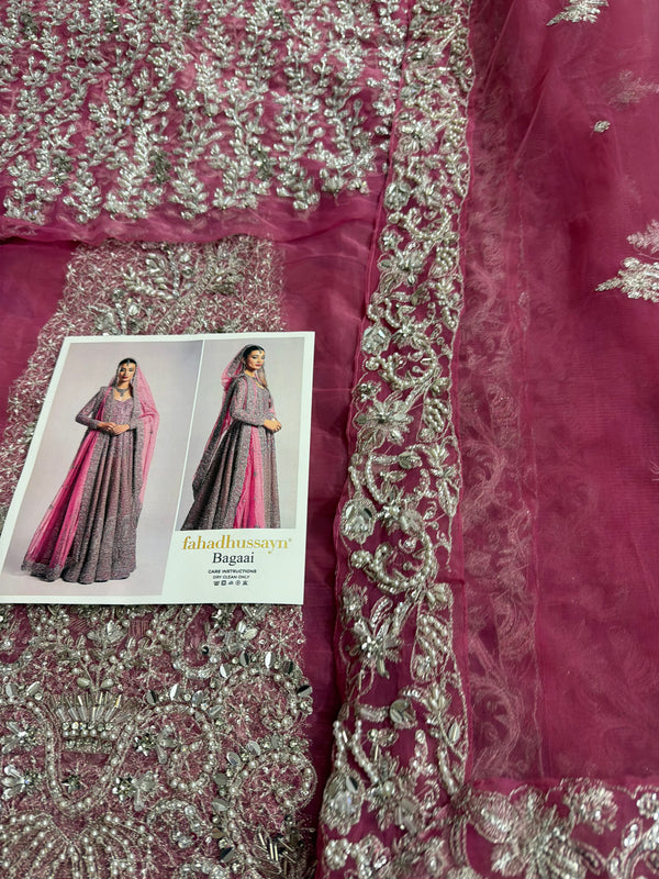 Fahad Hussain coture pink bridal chiffon collection