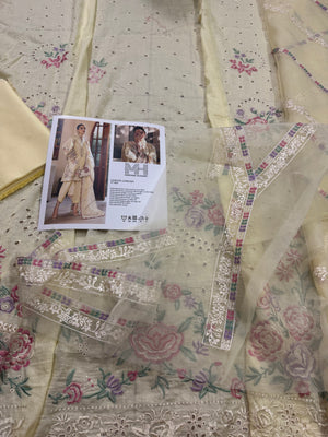 Maryam Hussain yellow lawn 2025