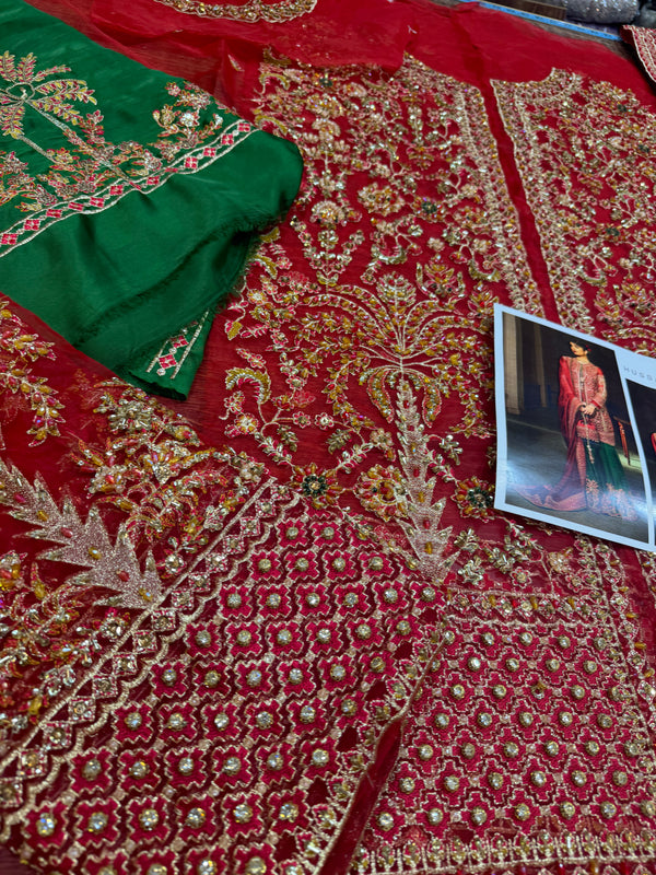 Hussain rehar red green wedding edition