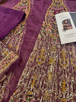 Fahad Hussain lilac purple chiffon bridal edition