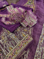 Fahad Hussain lilac purple chiffon bridal edition