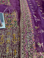 Fahad Hussain lilac purple chiffon bridal edition
