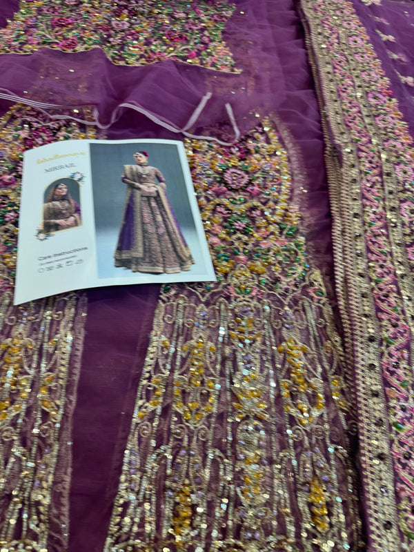 Fahad Hussain lilac purple chiffon bridal edition
