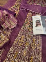 Fahad Hussain lilac purple chiffon bridal edition