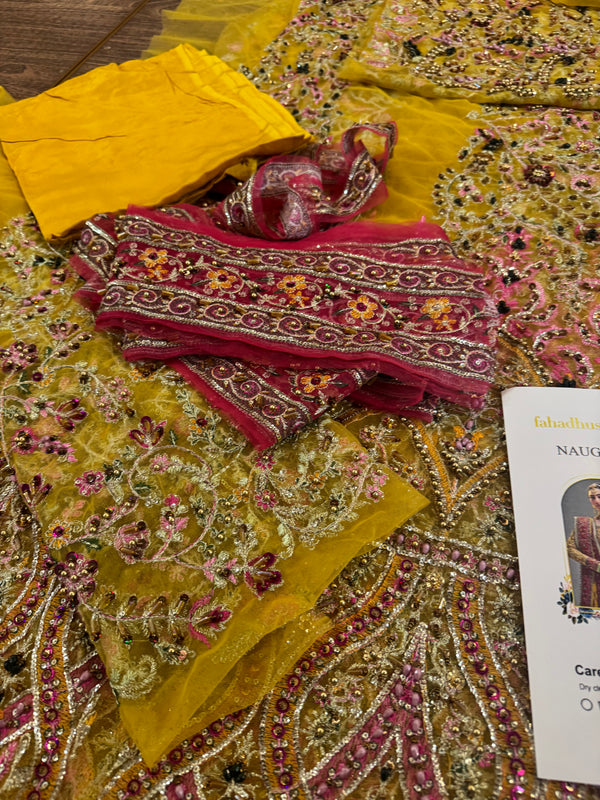 Fahad Hussain mustard yellow coture