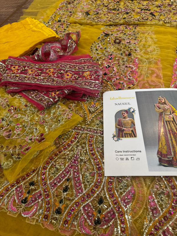Fahad Hussain mustard yellow coture