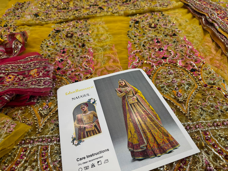 Fahad Hussain mustard yellow coture