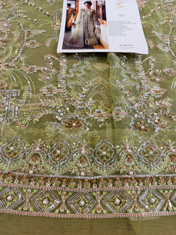 Kanwal Malik parrot pista chiffon wedding edition