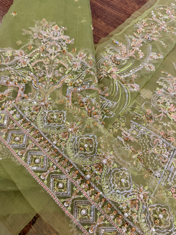 Kanwal Malik parrot pista chiffon wedding edition