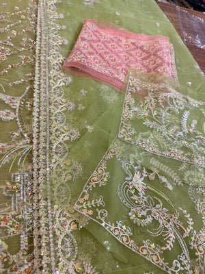 Kanwal Malik parrot pista chiffon wedding edition