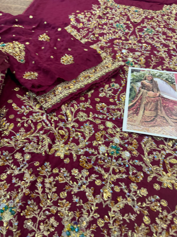 Haris shakeel red bridal chiffon collection