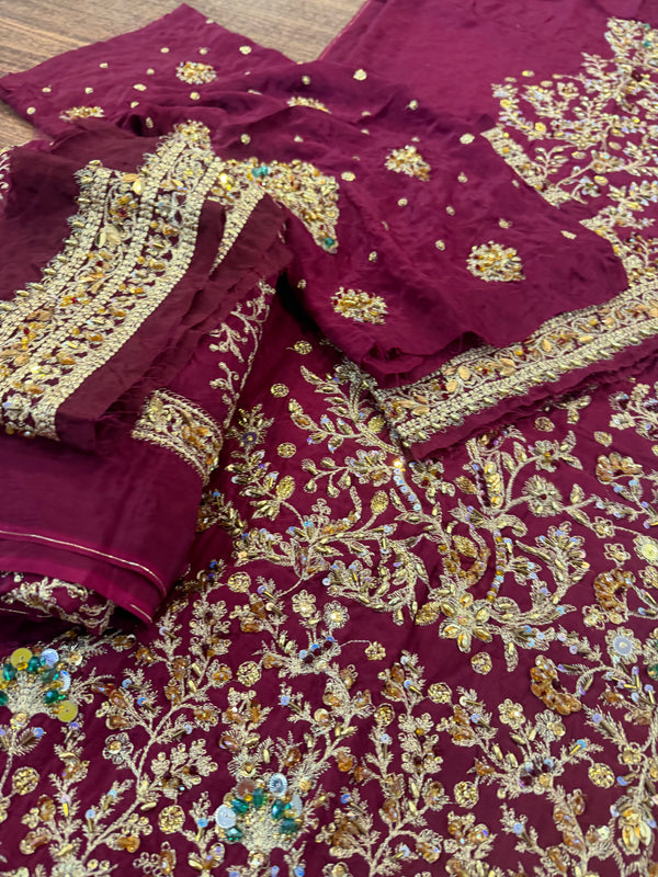 Haris shakeel red bridal chiffon collection