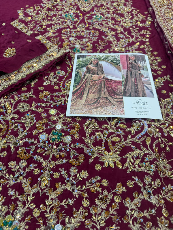Haris shakeel red bridal chiffon collection