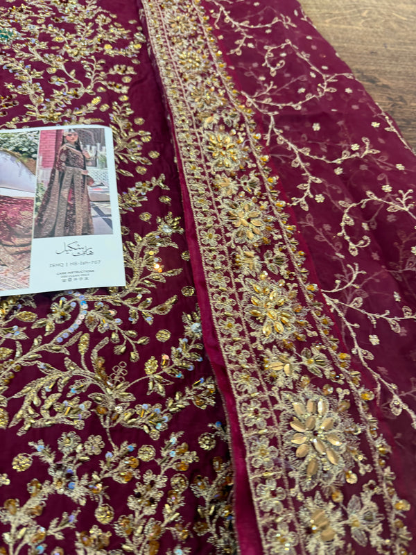 Haris shakeel red bridal chiffon collection