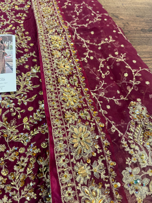 Haris shakeel red bridal chiffon collection