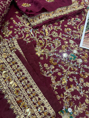 Haris shakeel red bridal chiffon collection