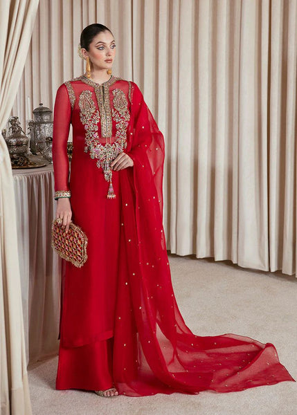 Hussain Rehar red bridal chiffon wedding edition