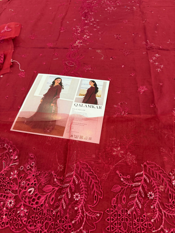 Qalamqar red meroon lawn 2025
