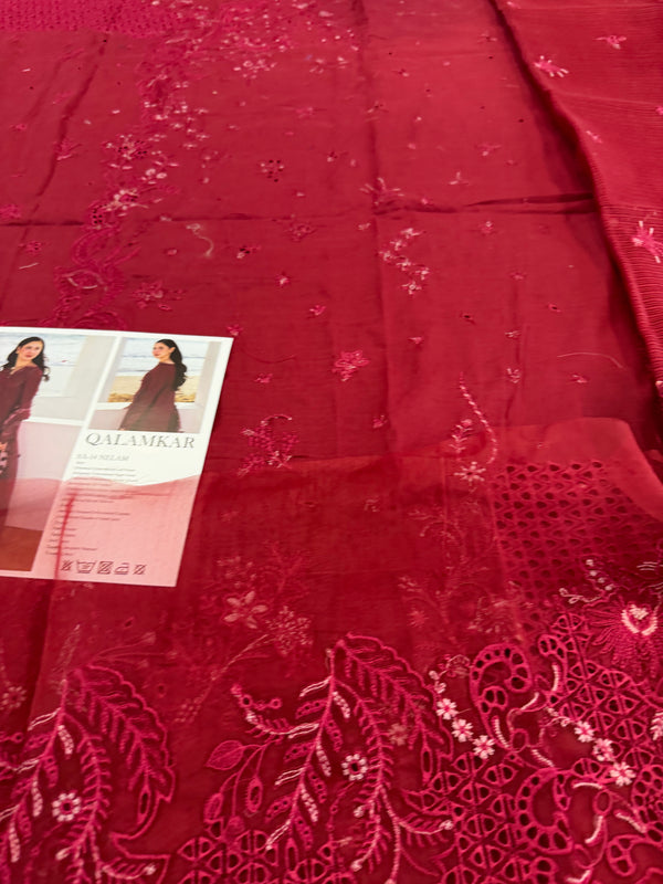 Qalamqar red meroon lawn 2025