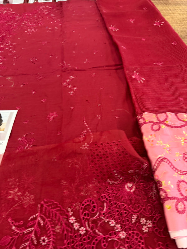 Qalamqar red meroon lawn 2025