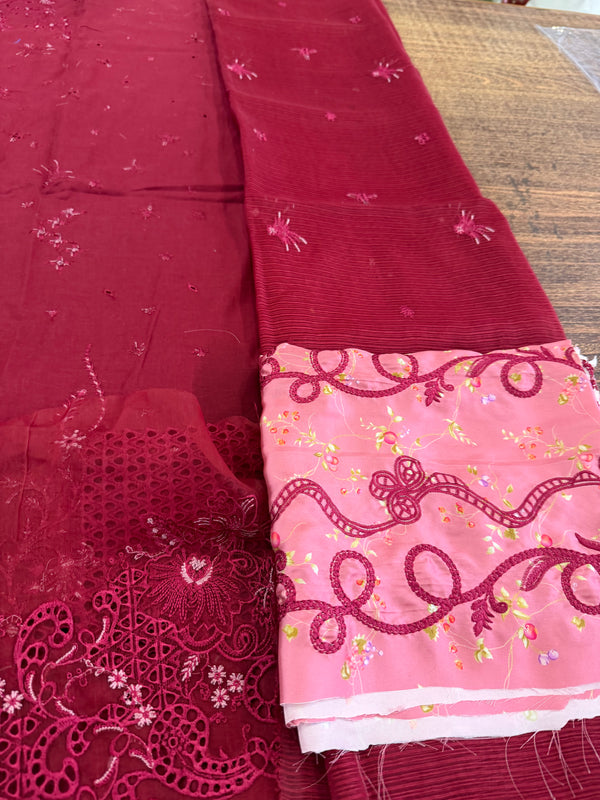 Qalamqar red meroon lawn 2025