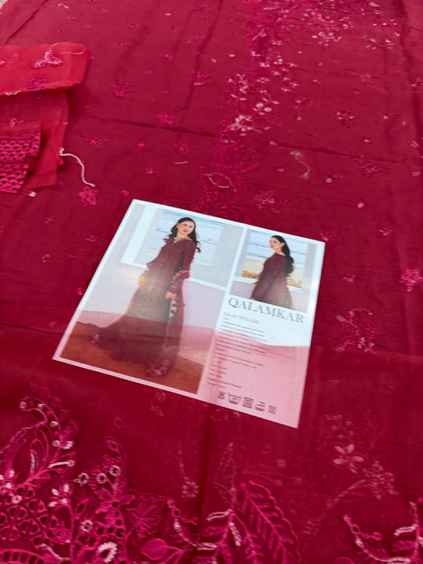 Qalamqar red meroon lawn 2025