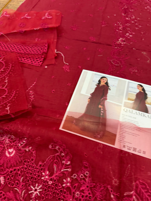 Qalamqar red meroon lawn 2025