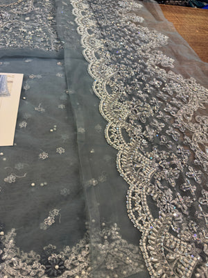 Maria b coture aqua blue saree