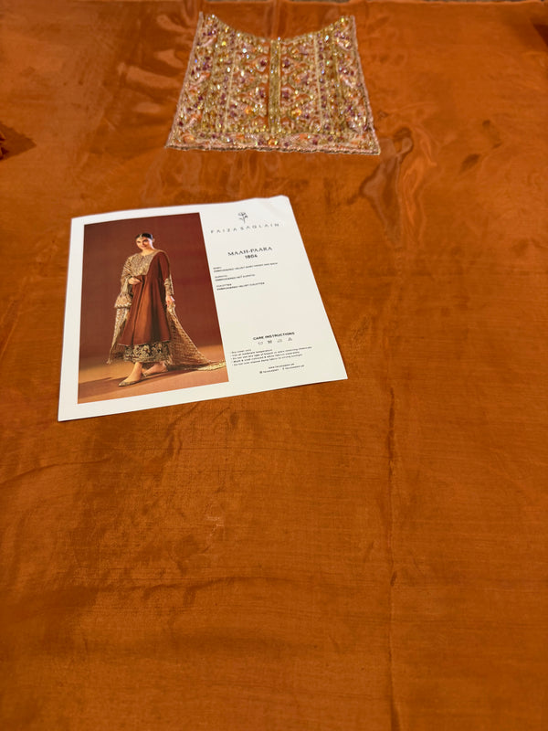 Faiza Saqlain copper chiffon wedding edition