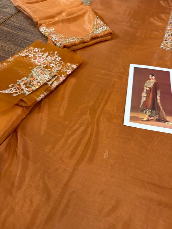 Faiza Saqlain copper chiffon wedding edition