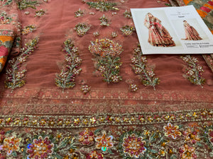 Hussain Rehar peach multi bridal collection